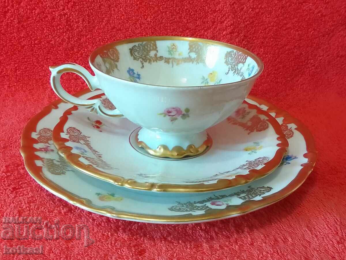 Star triple set UNGER&SCHILDE - cup, 2 plates Germany gold plating