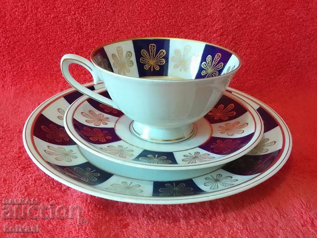 Star triple set Lettin - cup, 2 plates Germany gold plating Cobalt with price € 28.50 | 55.74 BGN