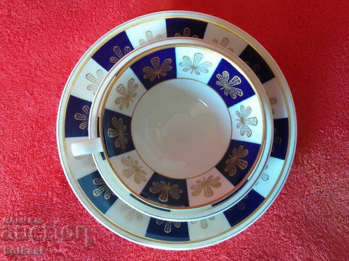 Star triple set Lettin - cup, 2 plates Germany gold plating Cobalt - 7