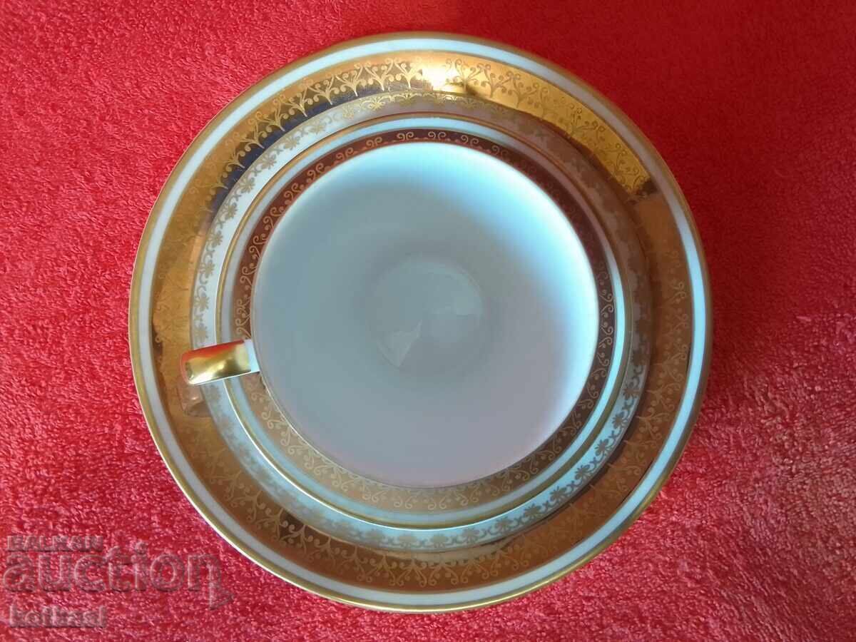 Σετ τριών τεμαχίων αντίκα: φλιτζάνι, 2 πιάτα, επιχρυσωμένο, Γερμανία KAHLA - 7