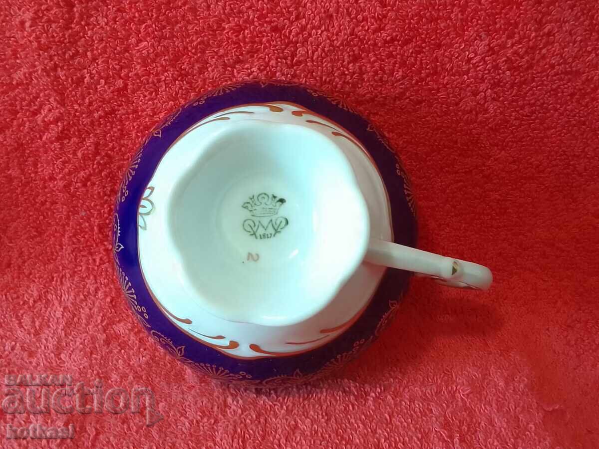 Set vechi triplu PMP ceașcă, 2 farfurii, aurire Cobalt RDG GDR - 5