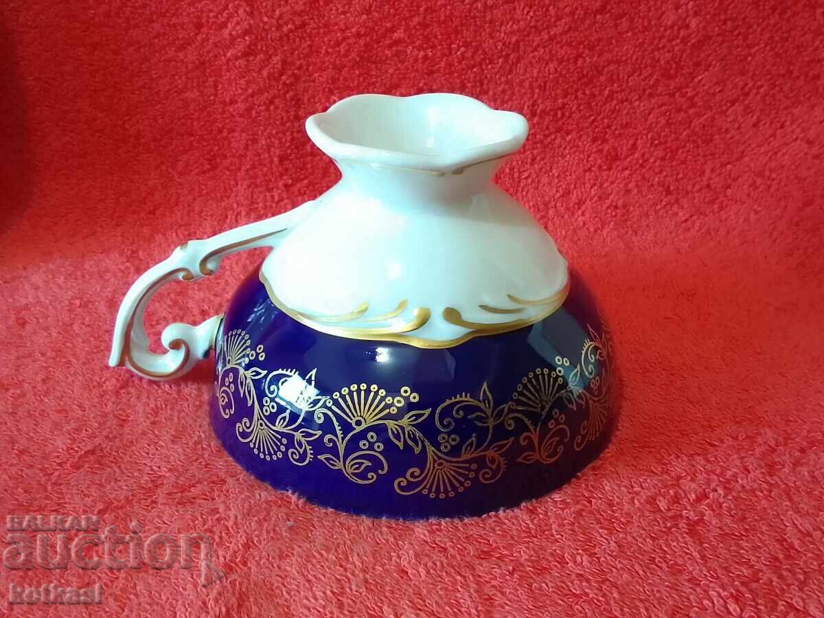 Set vechi triplu PMP ceașcă, 2 farfurii, aurire Cobalt RDG GDR - 6