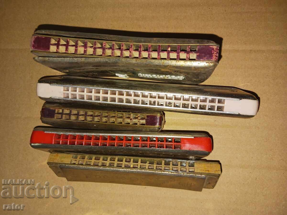 Стари устни хармоники - 5 броя , устна хармоника - 7