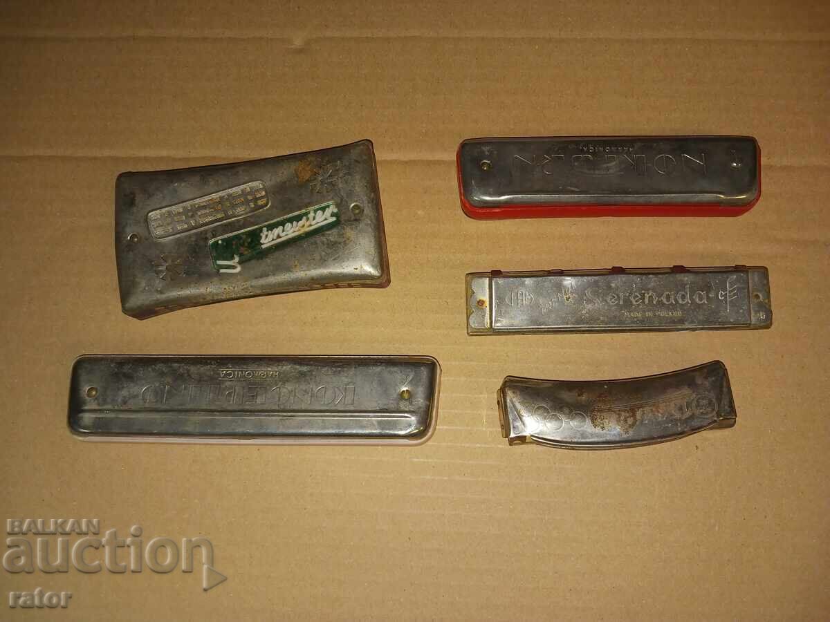 Стари устни хармоники - 5 броя , устна хармоника
