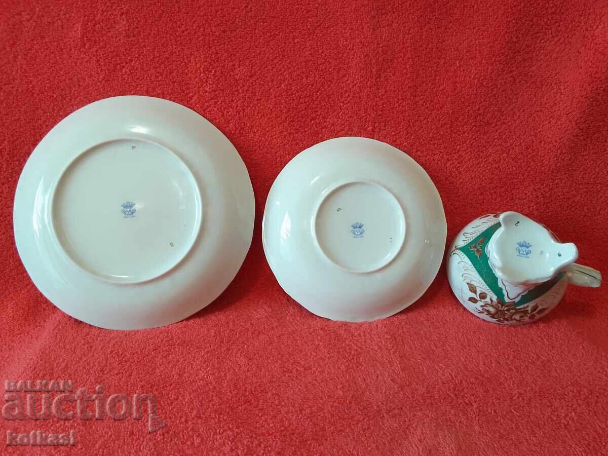 Παράδοση Παλιό σετ τριών τεμαχίων PMP φλιτζάνι, 2 πιάτα, επιχρύσωση GDR GDR