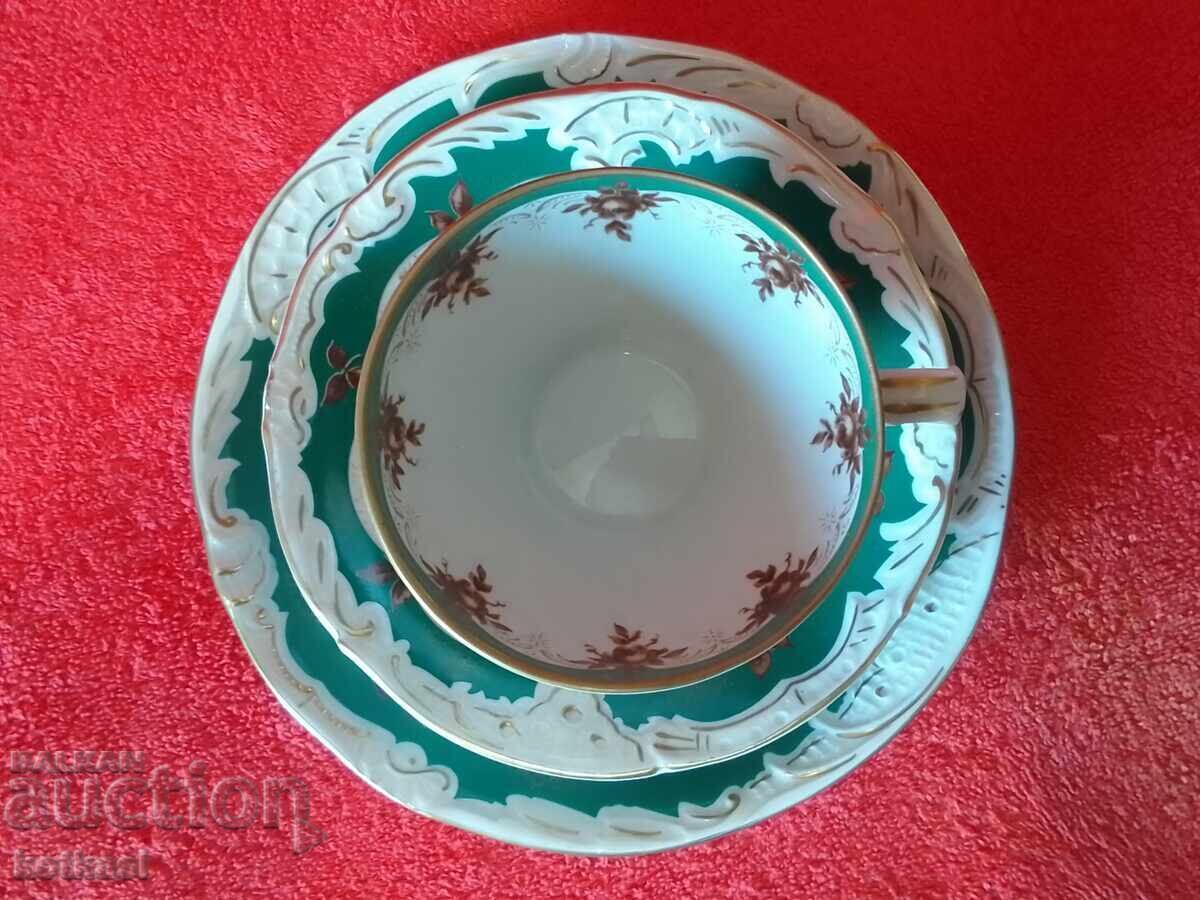 Παλιό σετ τριών τεμαχίων PMP φλιτζάνι, 2 πιάτα, επιχρύσωση GDR GDR - 7