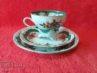 Set vechi triplu PMP cană, 2 farfurii, aurire RDG GDR