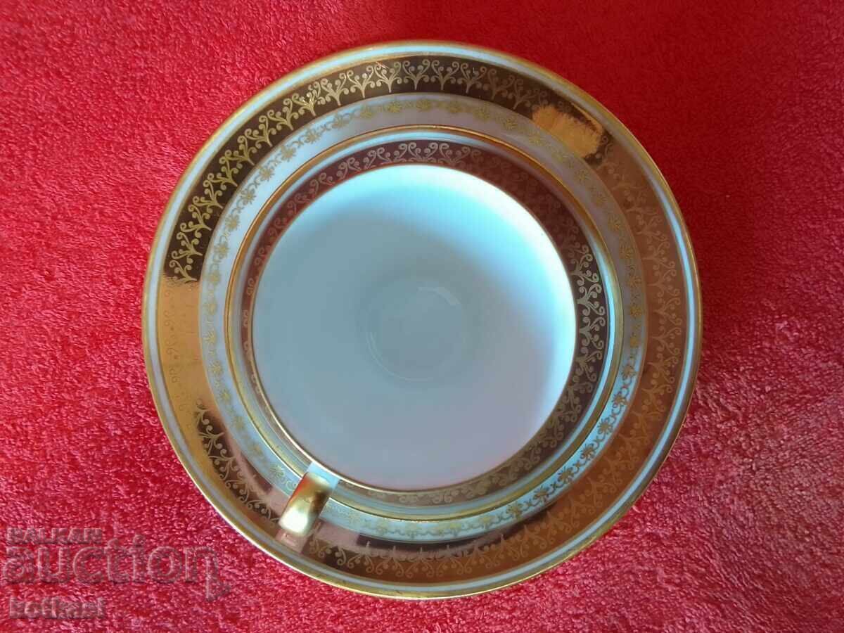 Set triplu vechi, 2 farfurii, aurit Germania RDG GDR KAHLA - 7