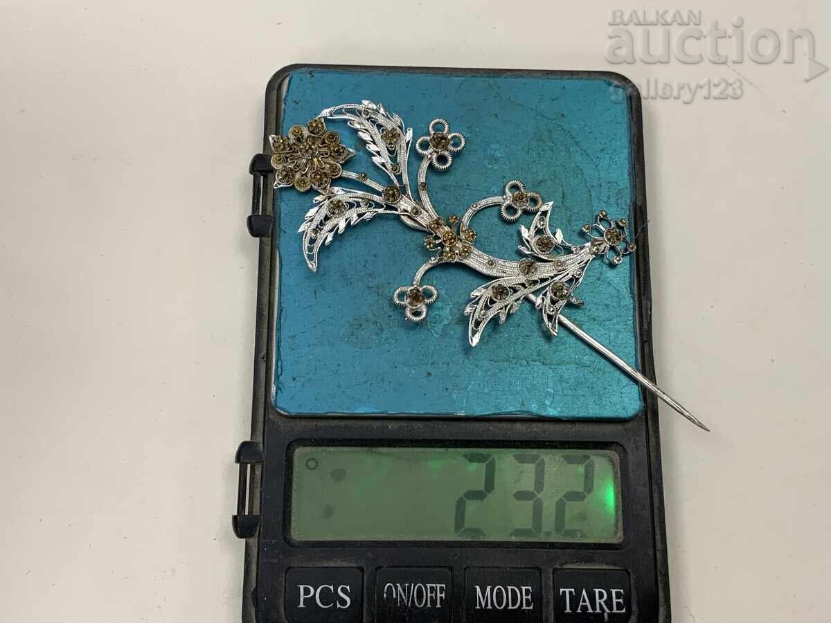 Revival-era Vidin silver filigree needle with gold plating - 7 Revival-era Vidin silver filigree needle with gold plating - 7