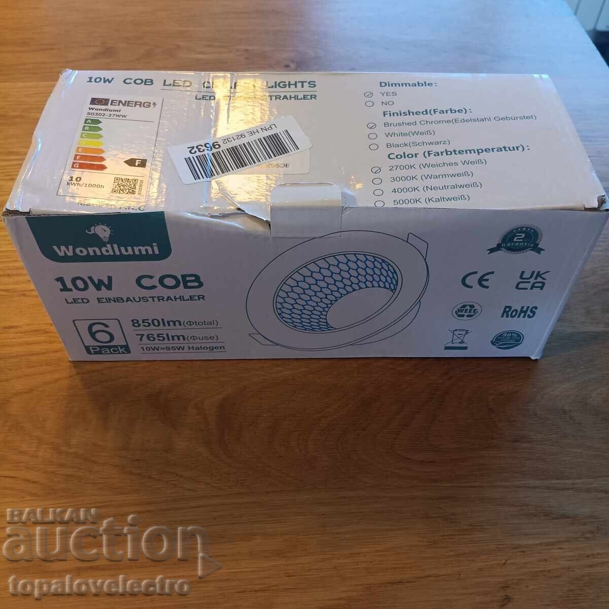 NEW! Set of 6 LED recessed spotlights, dimmable, 10W - 7