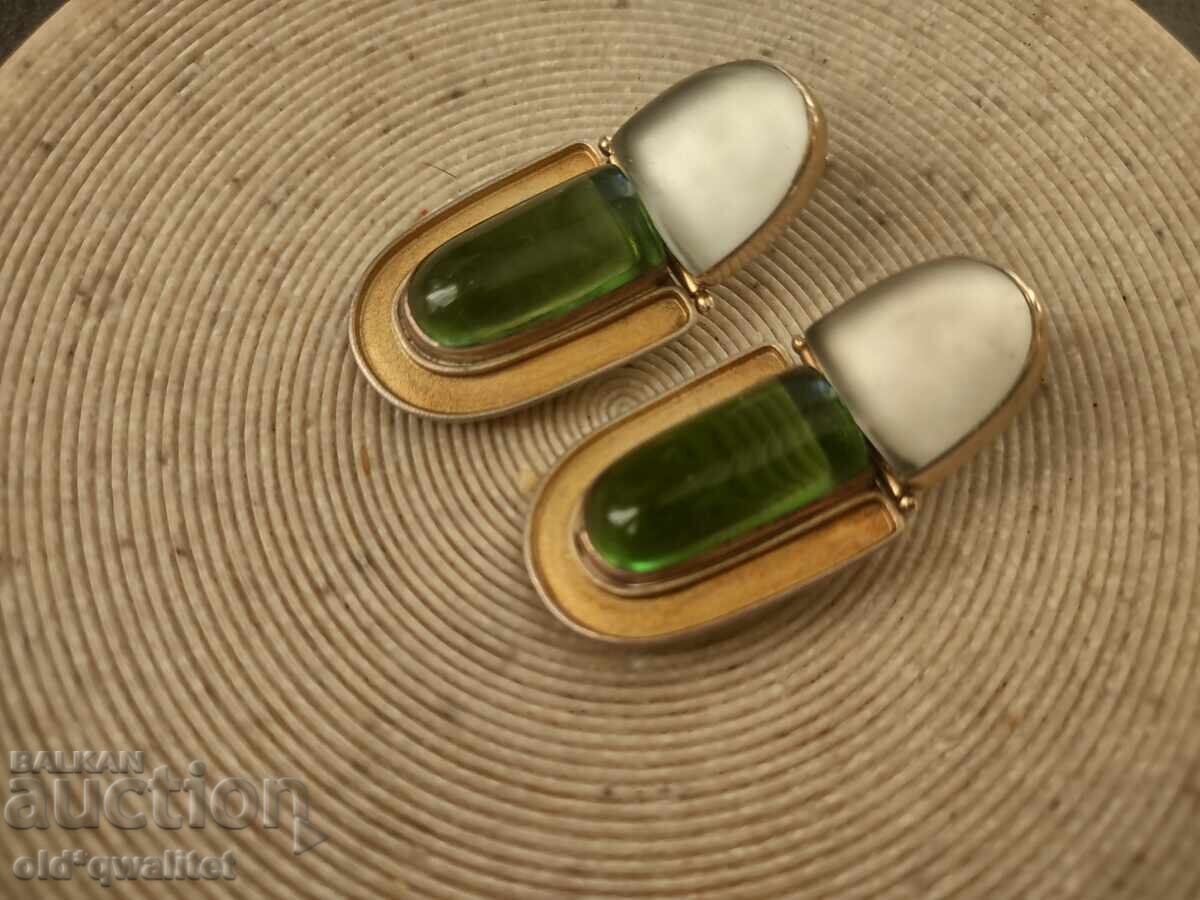 Earrings, silver 925, gold plated, large designer - 5