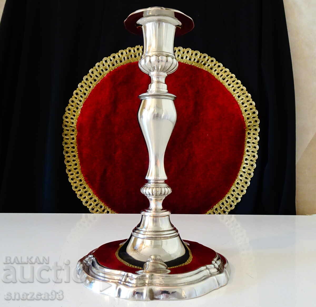 Victorian silver-plated candle holder made of copper, 550 g, 22 cm with price 69.00 BGN | € 35.28