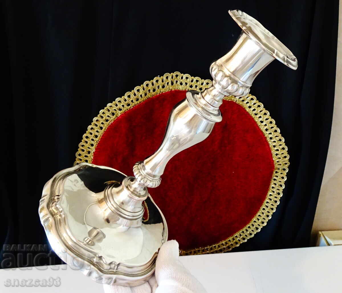 Victorian silver-plated candle holder made of copper, 550 g, 22 cm - 5