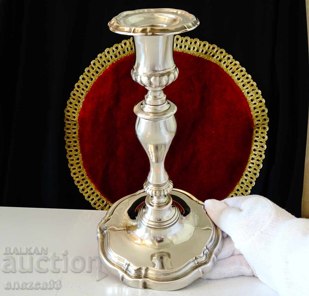 Victorian silver-plated candle holder made of copper, 550 g, 22 cm