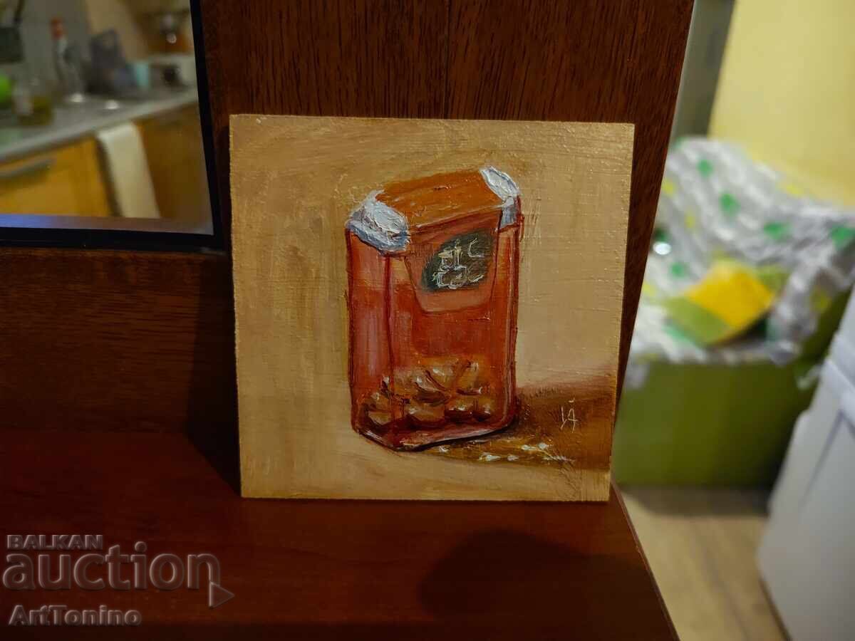 Δημοπρασία Ελαιογραφία-Νεκρή Φύση-Κουτί Tic Tac καραμέλες-Α.Ιορδανόφ