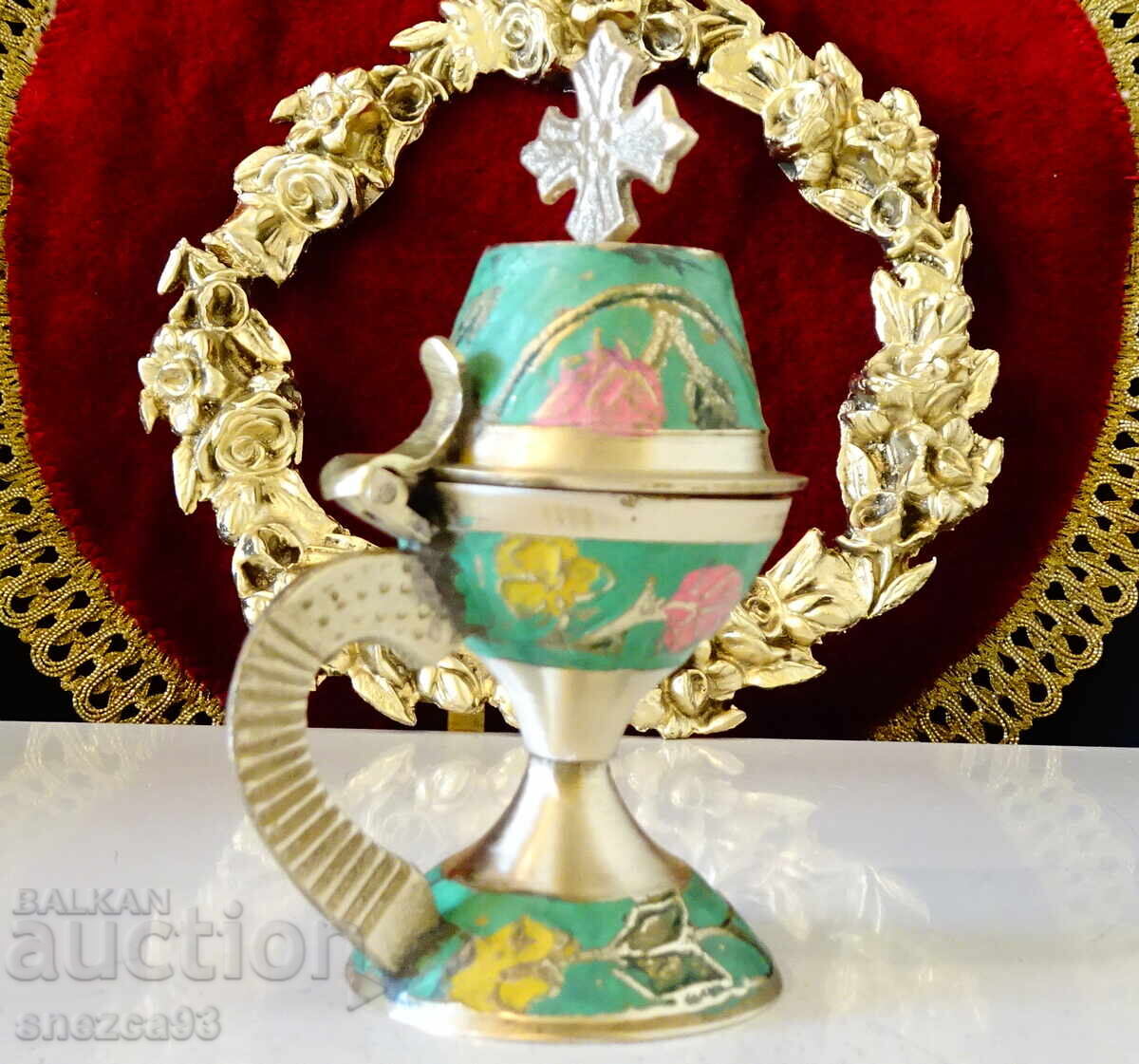 Delivery of Orthodox bronze oil lamp, censer, cloisonné enamel