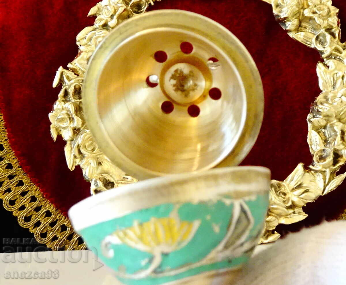 Orthodox bronze oil lamp, censer, cloisonné enamel - 5