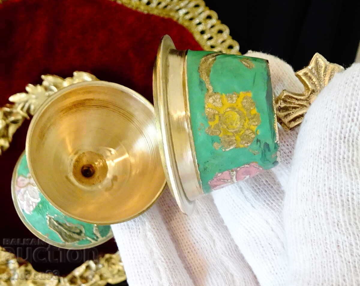 Orthodox bronze oil lamp, censer, cloisonné enamel - 6