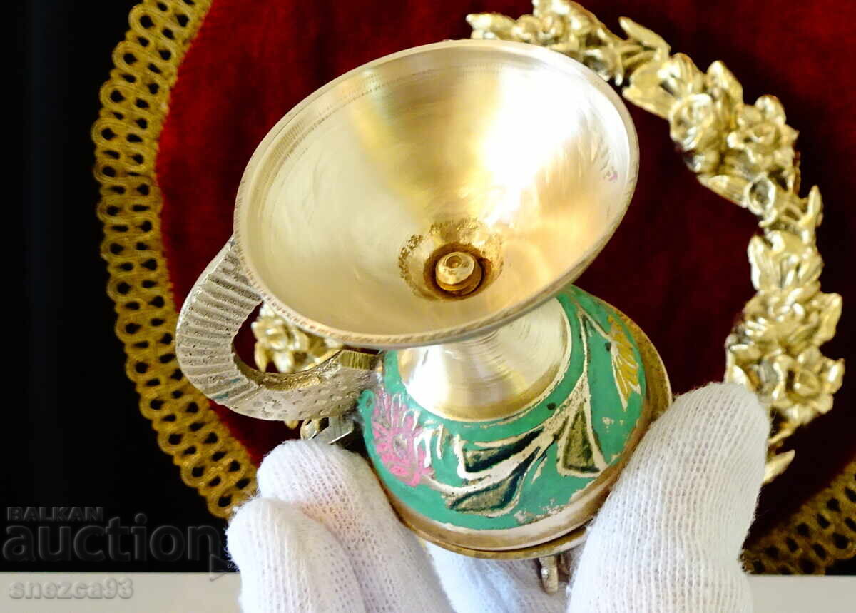Orthodox bronze oil lamp, censer, cloisonné enamel - 7