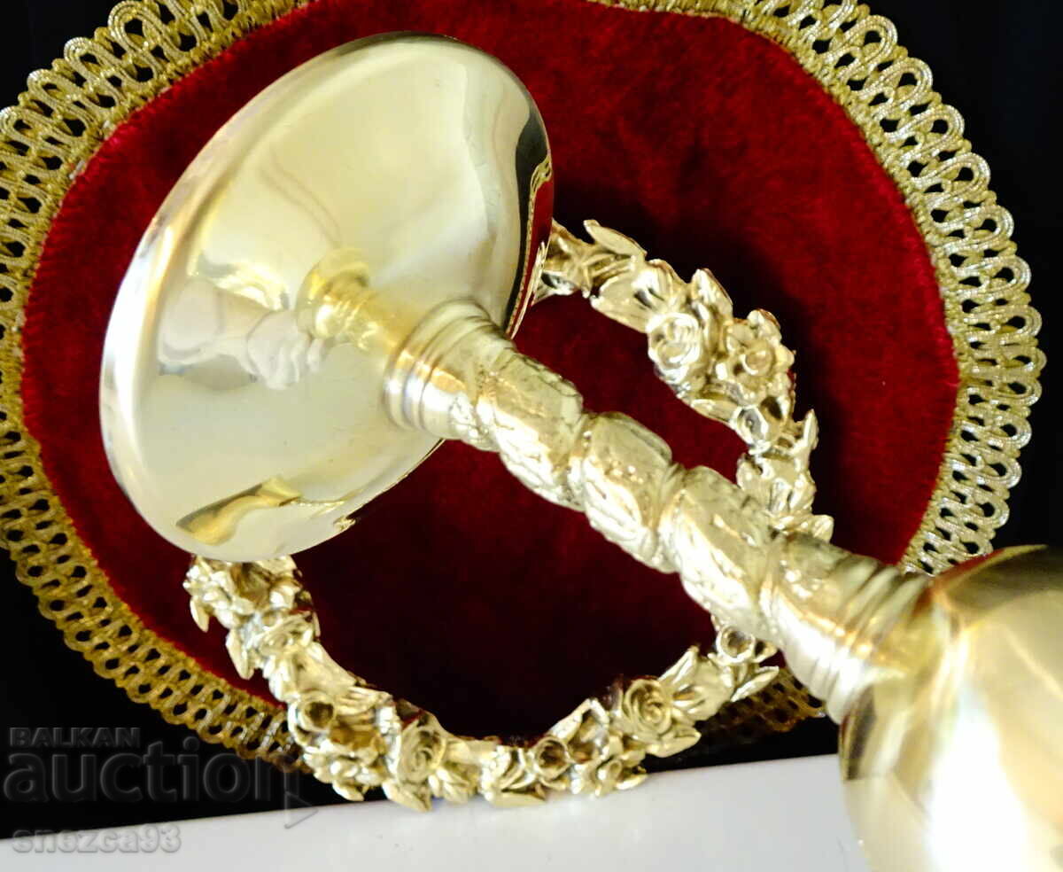 Bronze wine glasses 140 ml, embossed grapes, gilding - 6