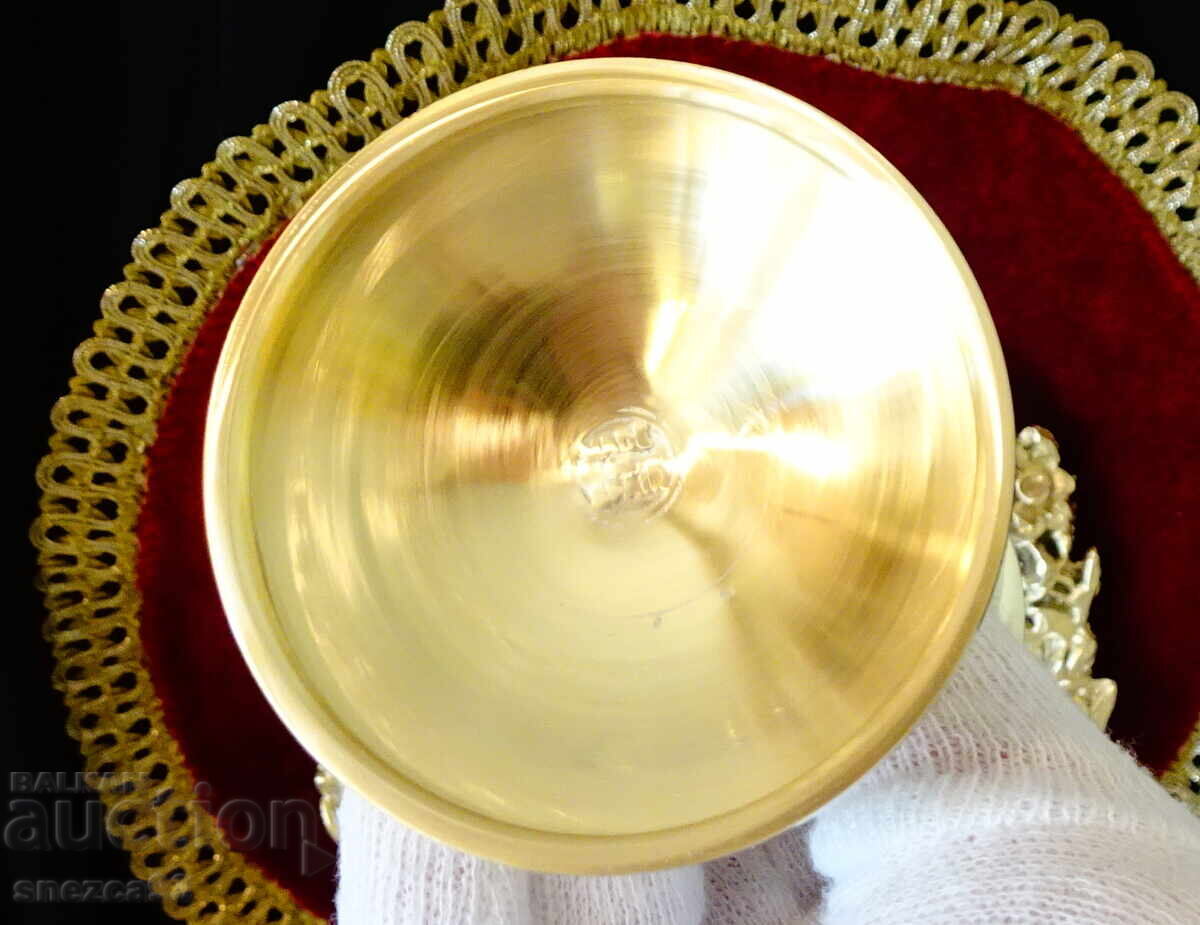 Χάλκινο ποτήρι κρασιού 140 ml, ανάγλυφο σταφύλι, επιχρύσωση - 7