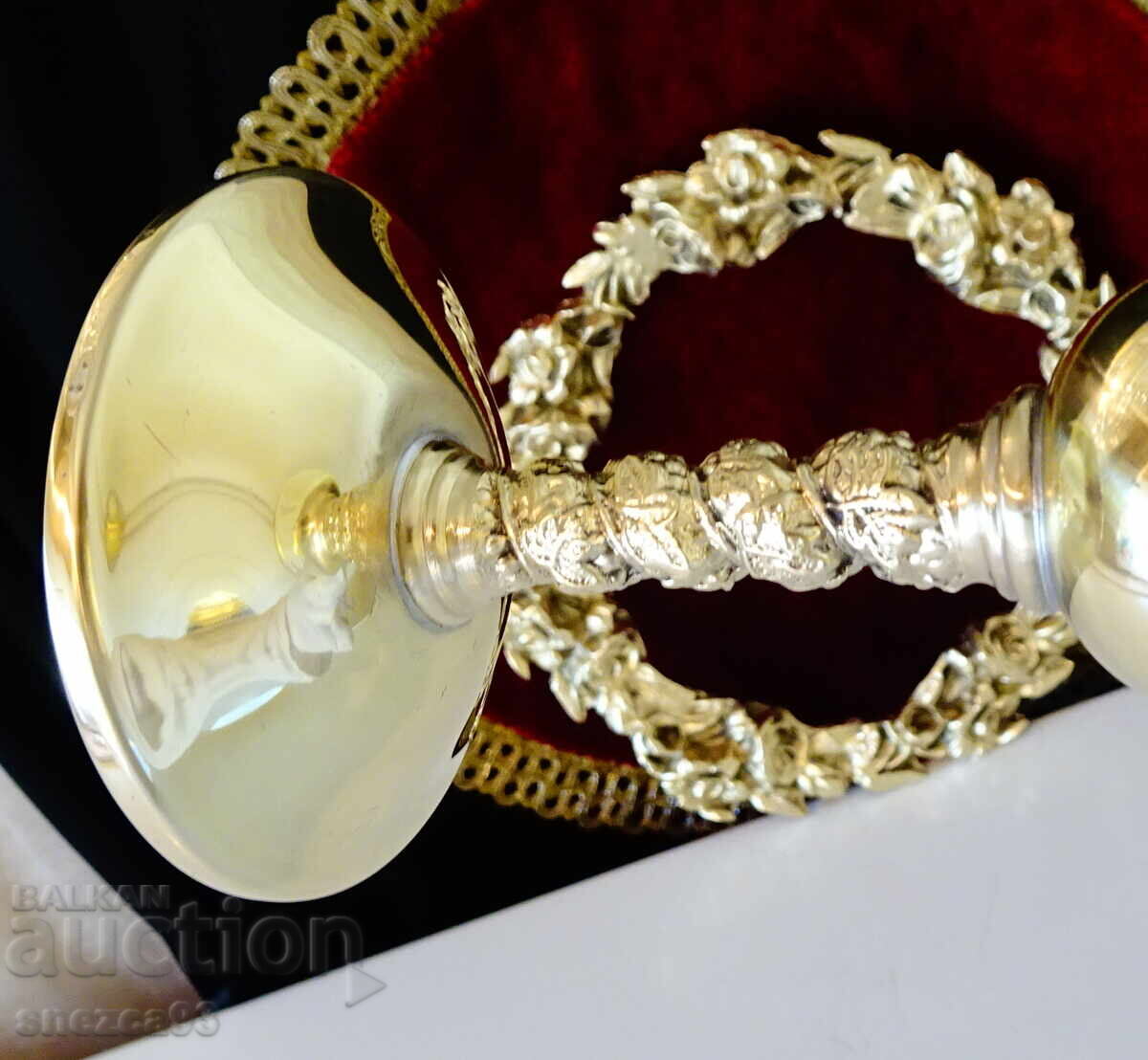 Χάλκινα ποτήρια κρασιού 250 ml, αμπέλια, σταφύλια, επιχρύσωση - 6