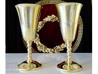 Cupe de vin din bronz 250 ml, viță de vie, struguri, aurire