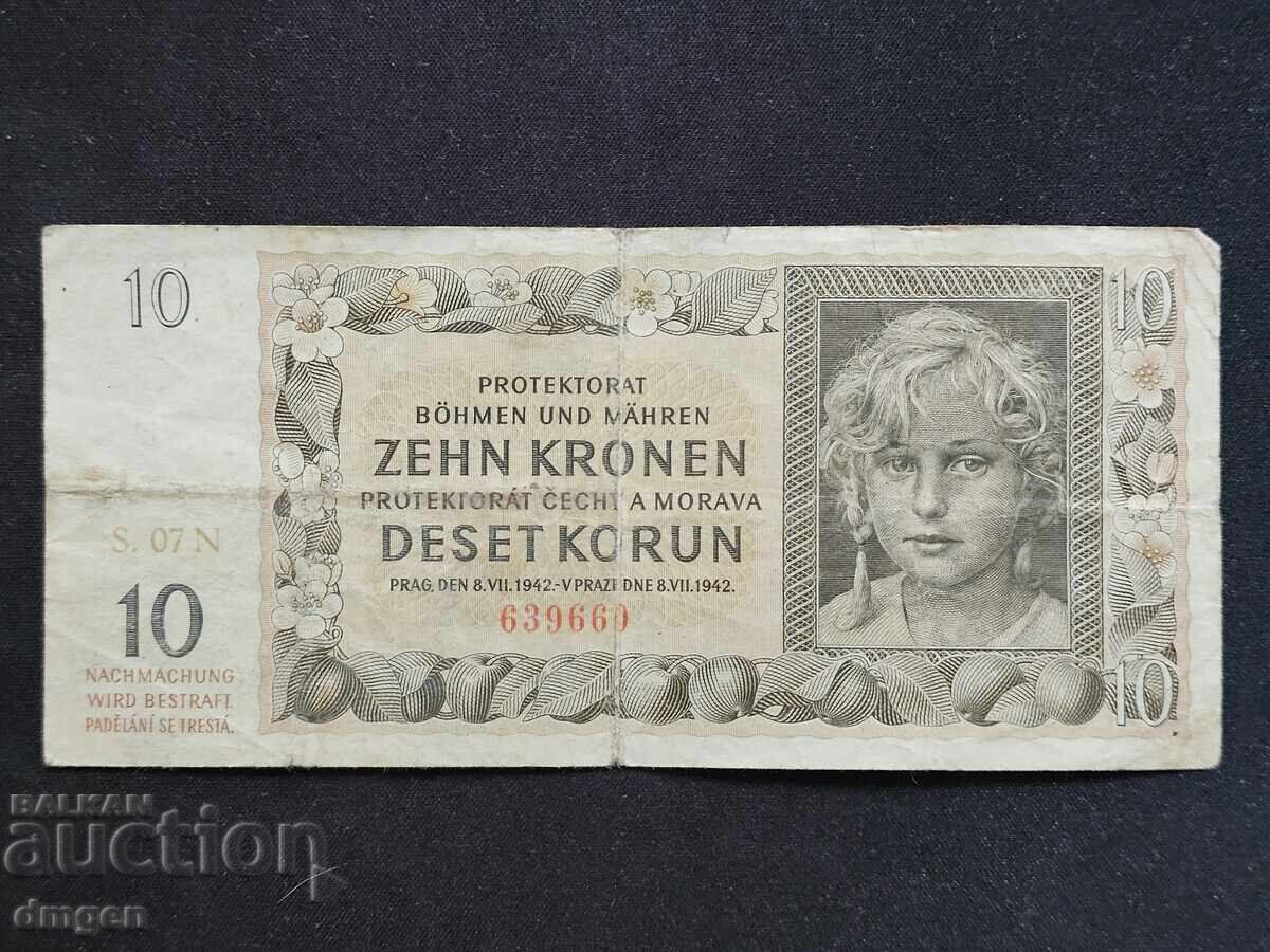 10 κορώνες Βοημίας και Μοραβίας 1942