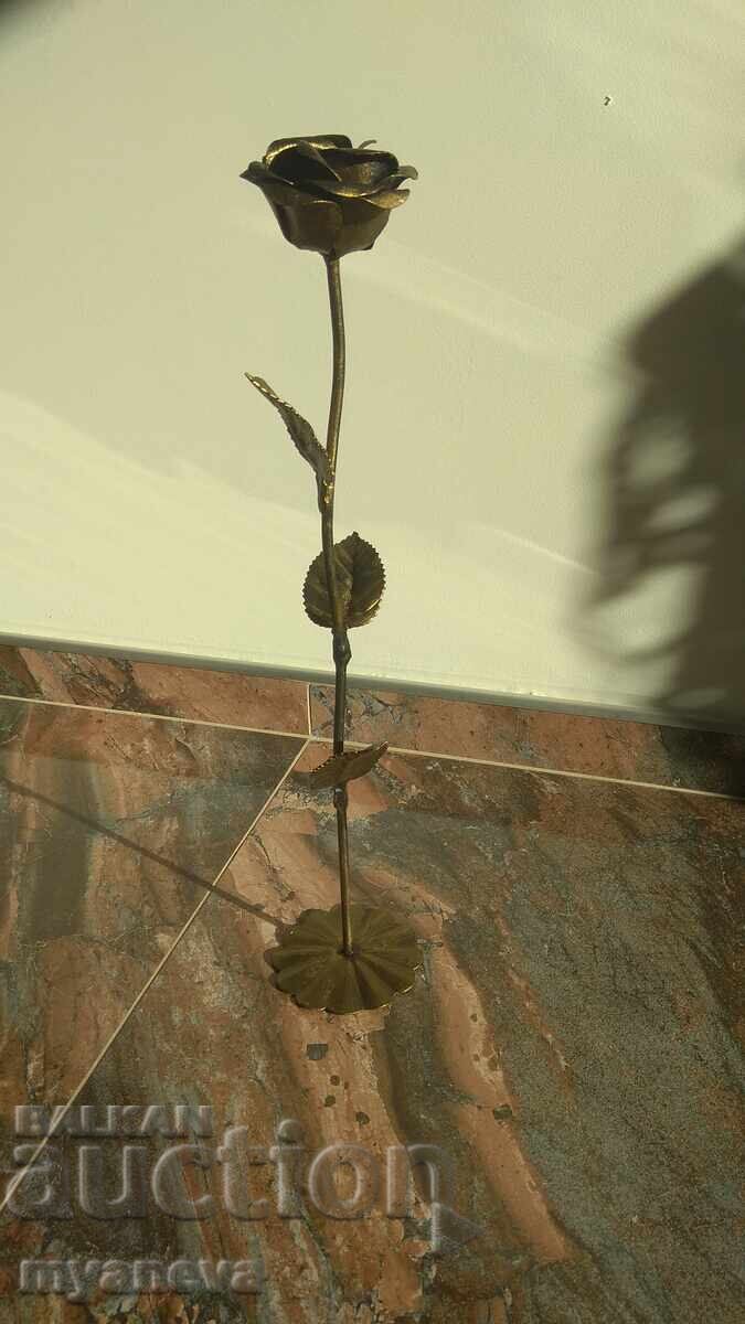 Metal sculpture, rose, handmade, with bronze color