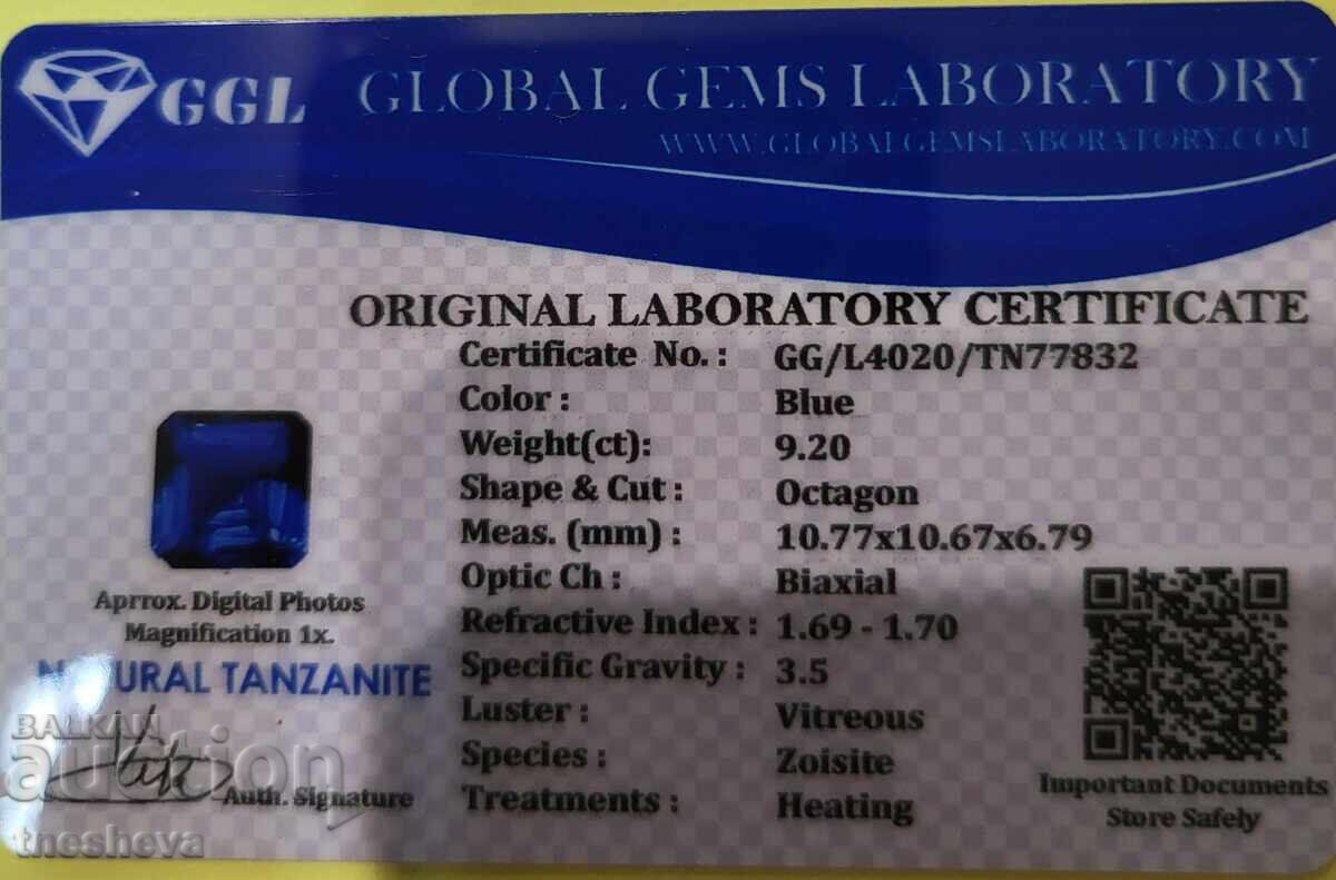 Certified Natural Tanzanite 9.20 ct. with price 98.00 BGN | € 50.11
