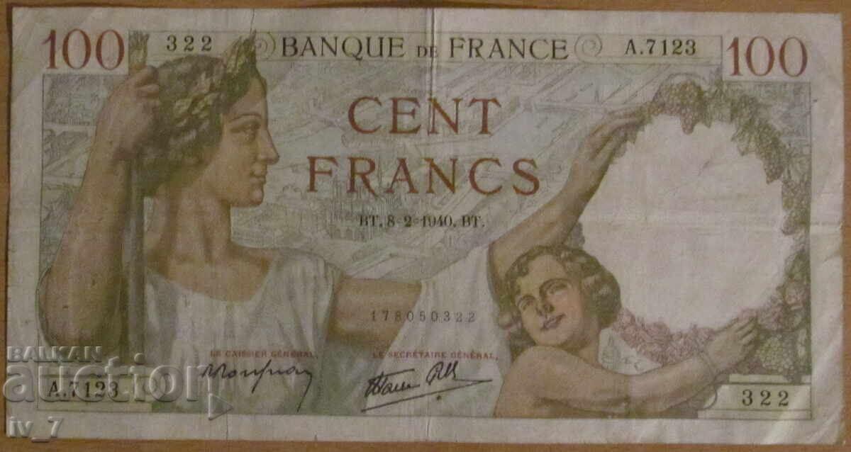 100 FRANCI 1940, FRANȚA