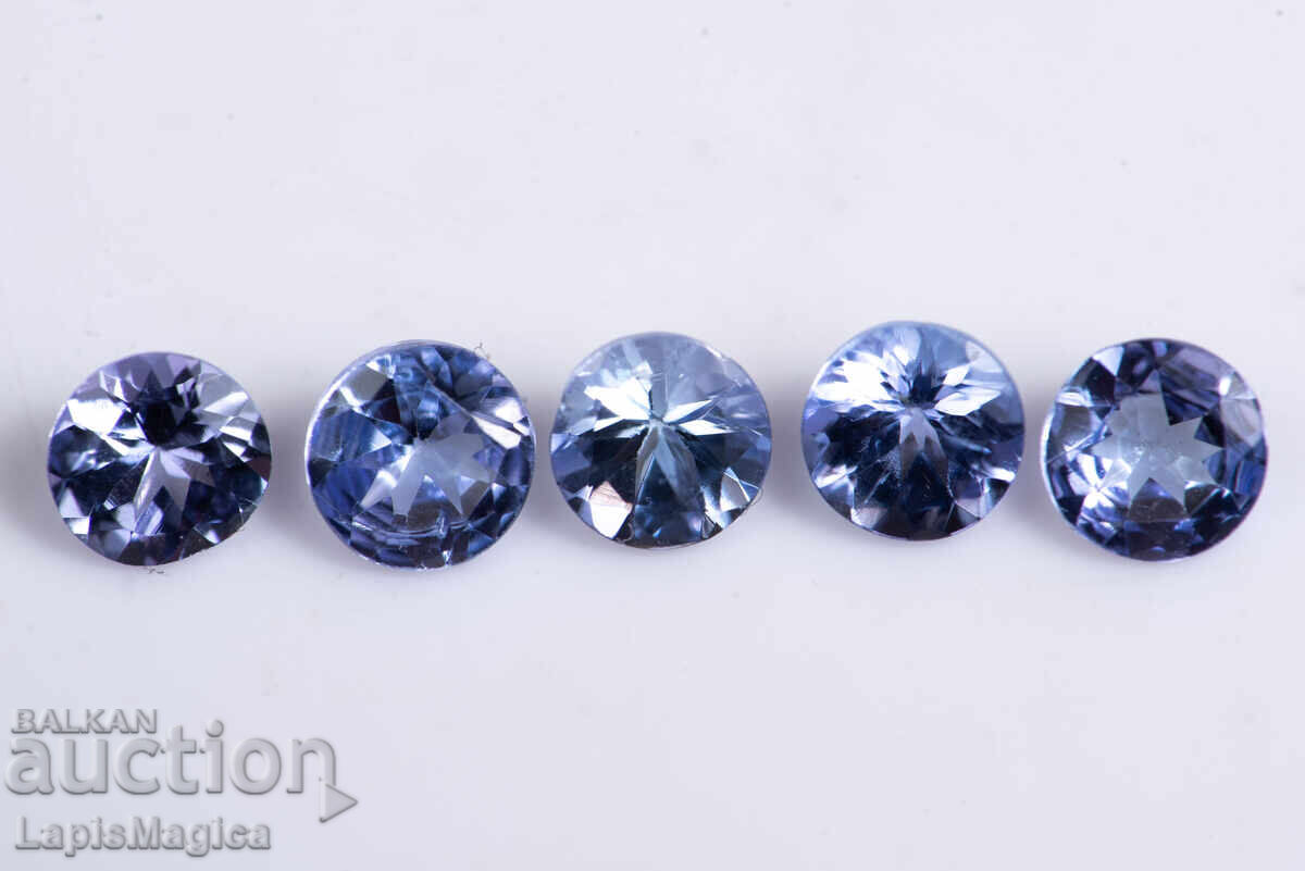 5 броя танзанит 3.5mm 0.83ct кръгла шлифовка 5 броя танзанит 3.5mm 0.83ct кръгла шлифовка