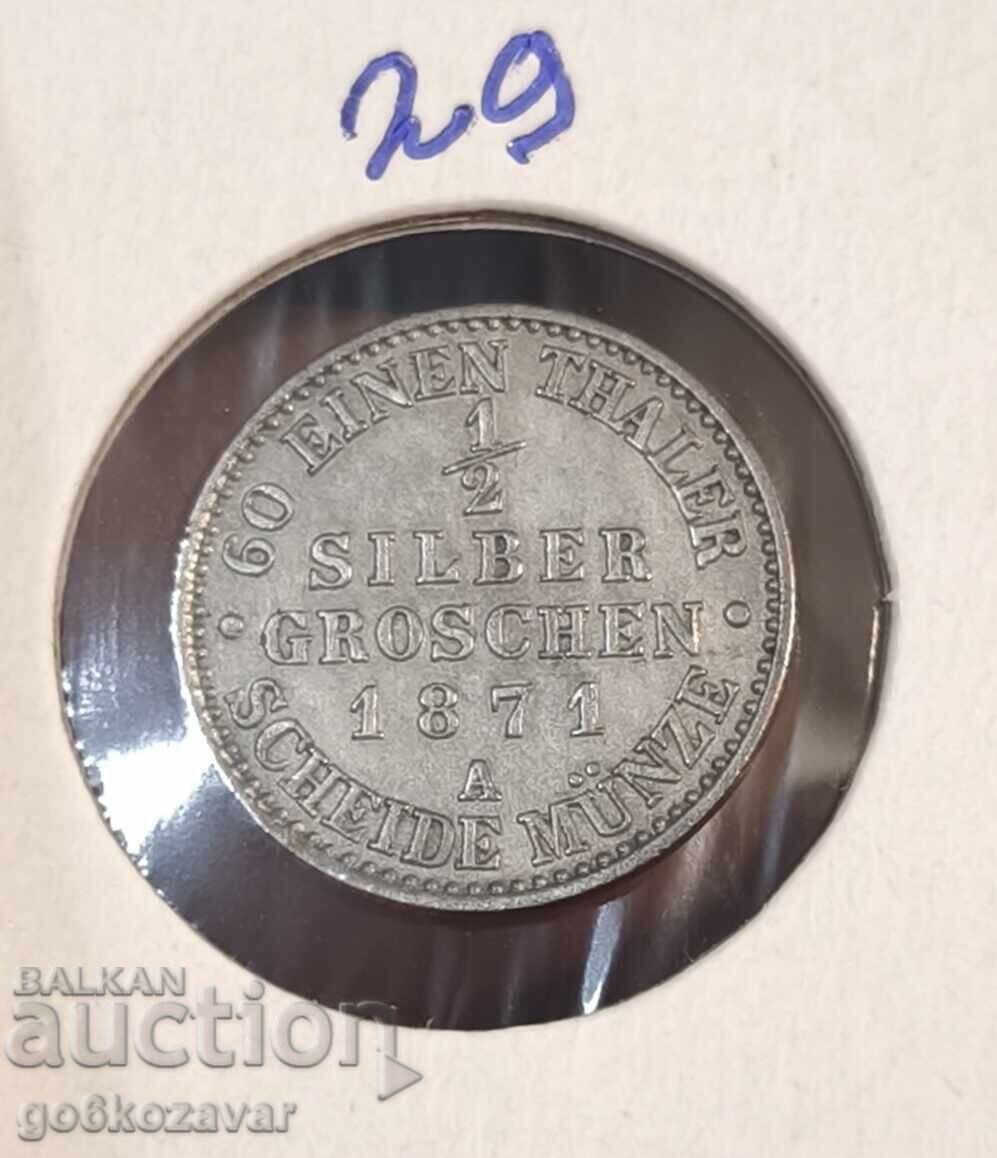 Γερμανία Πρωσία 1/2 Ασημένιο γρόσι 1871 UNC Top ! Γερμανία Πρωσία 1/2 Ασημένιο γρόσι 1871 UNC Top !