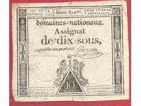 French Revolution France Assignat 10 Sols 1793 Ref 612