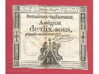Revoluția Franceză Franța Assignat 10 Sols 1793 Ref 1349