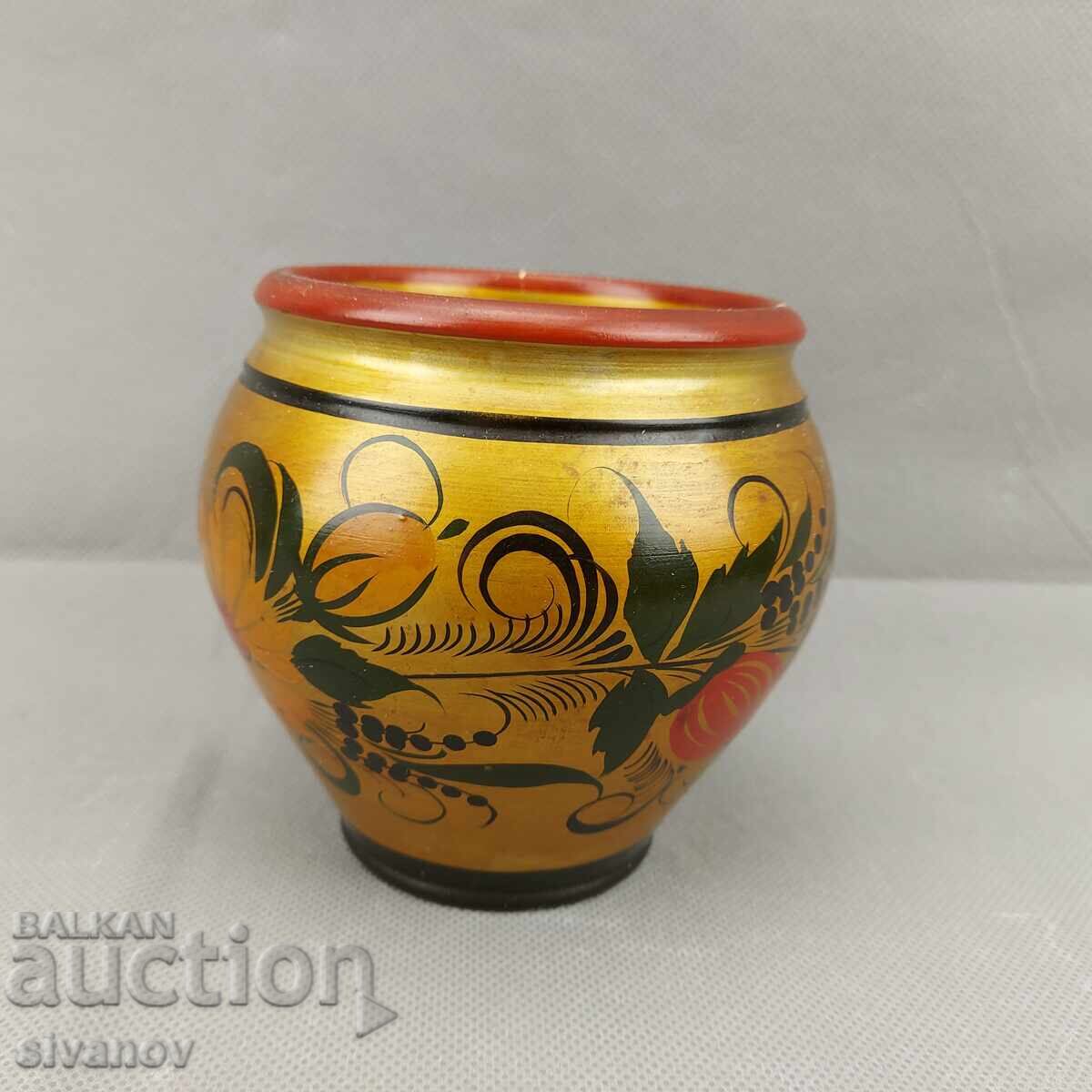 Old hand-painted Russian wooden vase with Khokhloma #3578 with price 14.99 BGN | € 7.66 Old hand-painted Russian wooden vase with Khokhloma #3578 with price 14.99 BGN | € 7.66