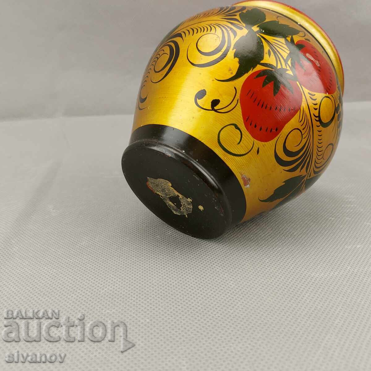Old hand-painted Russian wooden vase with Khokhloma #3578 - 5 Old hand-painted Russian wooden vase with Khokhloma #3578 - 5