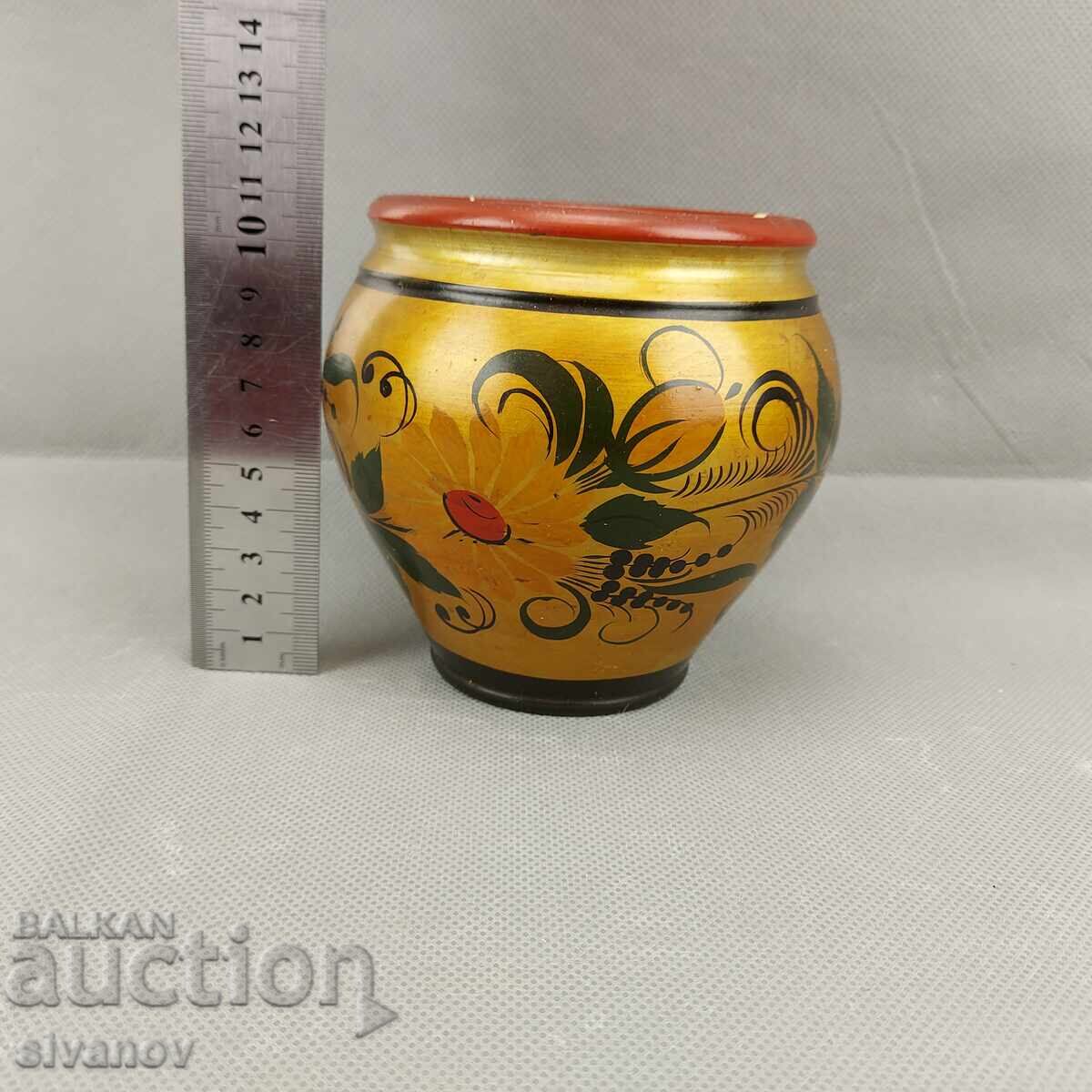 Old hand-painted Russian wooden vase with Khokhloma #3578 - 6 Old hand-painted Russian wooden vase with Khokhloma #3578 - 6