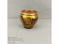 Old hand-painted Russian wooden vase with Khokhloma #3578