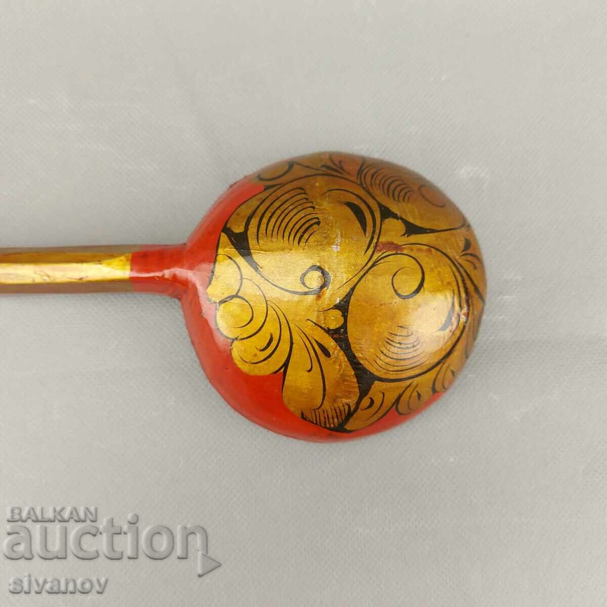 Lingură rusească din lemn, pictată manual, pentru servire #3580 - 5