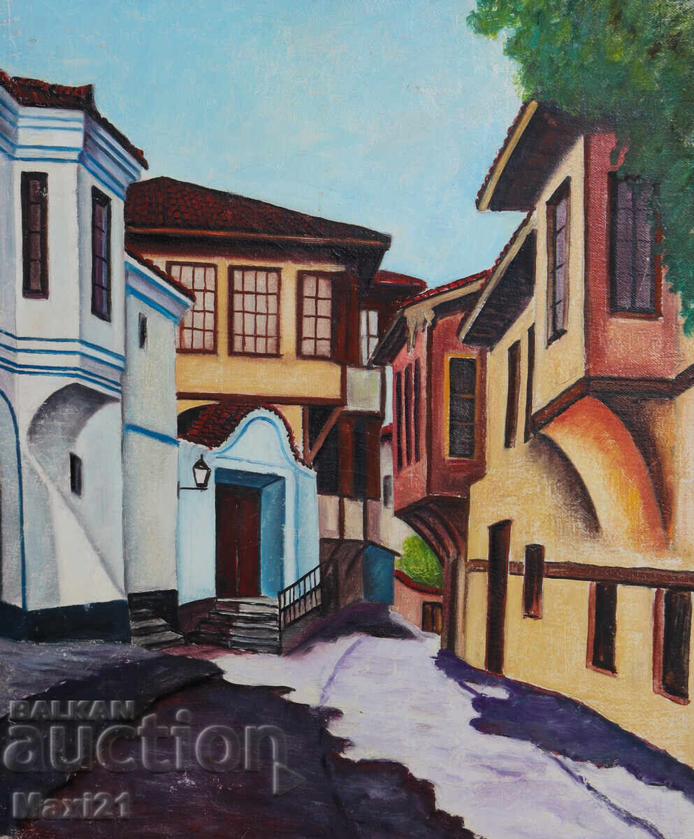 Revival houses landscape painting oil paints