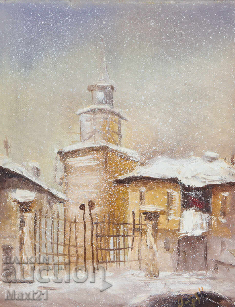 City Winter Landscape Painting Oil Paints