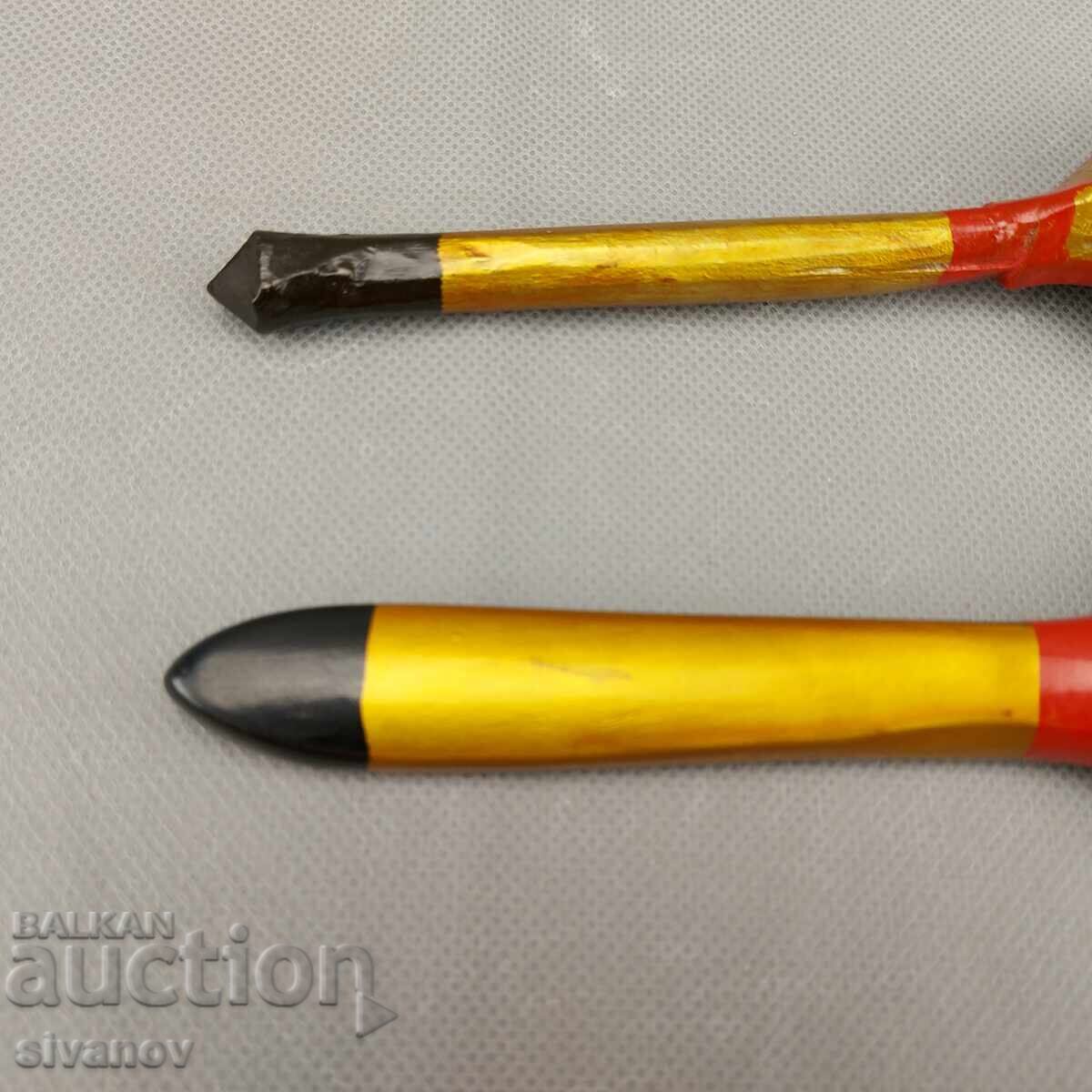 Set vechi pictat manual, din lemn, format din două linguri #3582 - 5