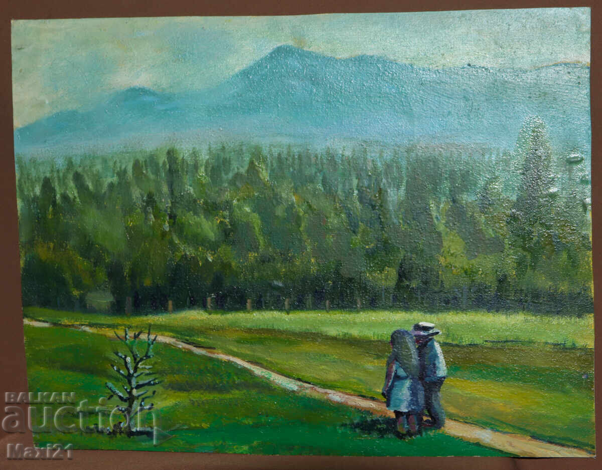 Peisaj de potecă forestieră, pictură în ulei cu preț 200.00 BGN | € 102.26