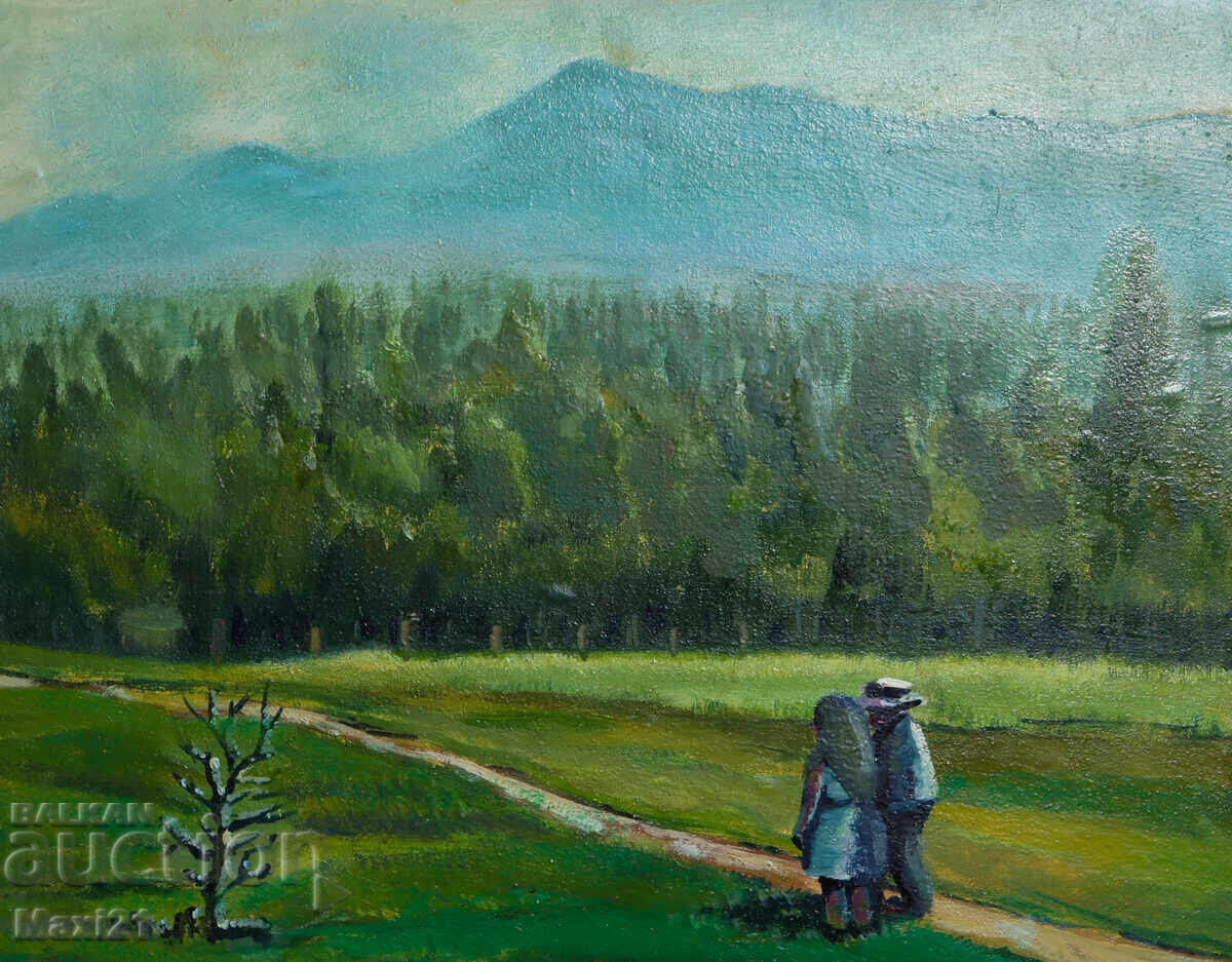 Peisaj de potecă forestieră, pictură în ulei