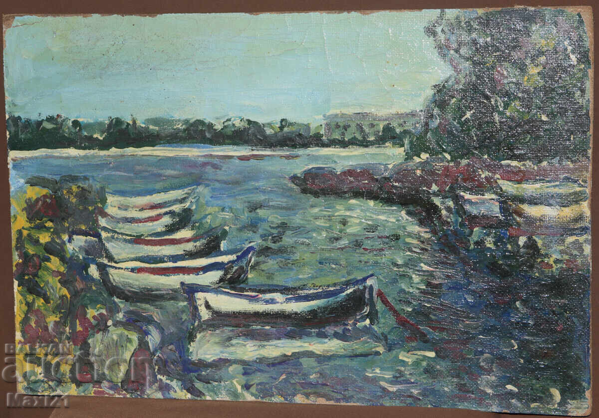 Peisaj marin cu bărci, pictură în ulei cu preț 250.00 BGN | € 127.82