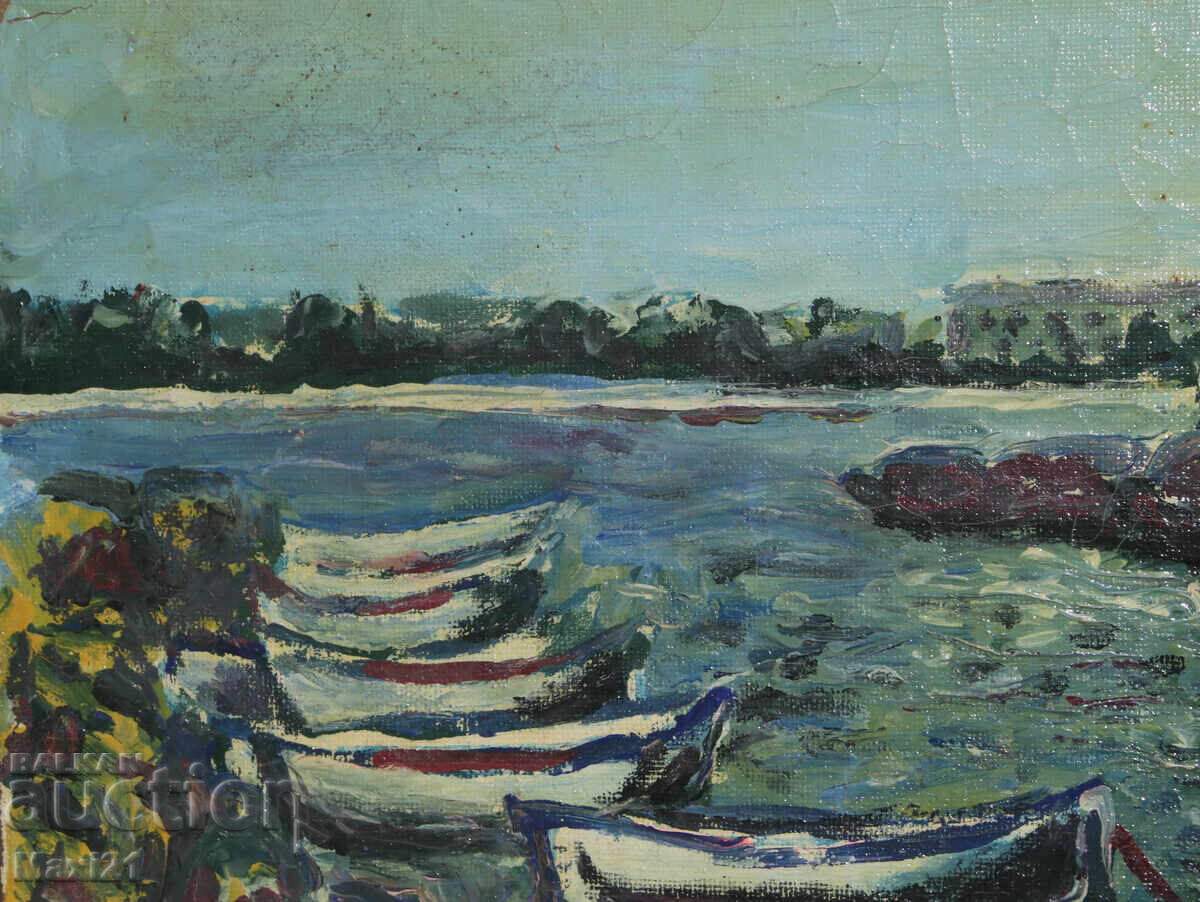 Livrarea Peisaj marin cu bărci, pictură în ulei