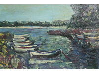 Seascape boats painting oil paints