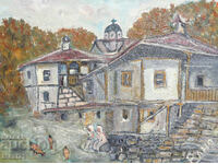 Αναγεννησιακά σπίτια, σκηνή καθημερινής ζωής, ελαιογραφία