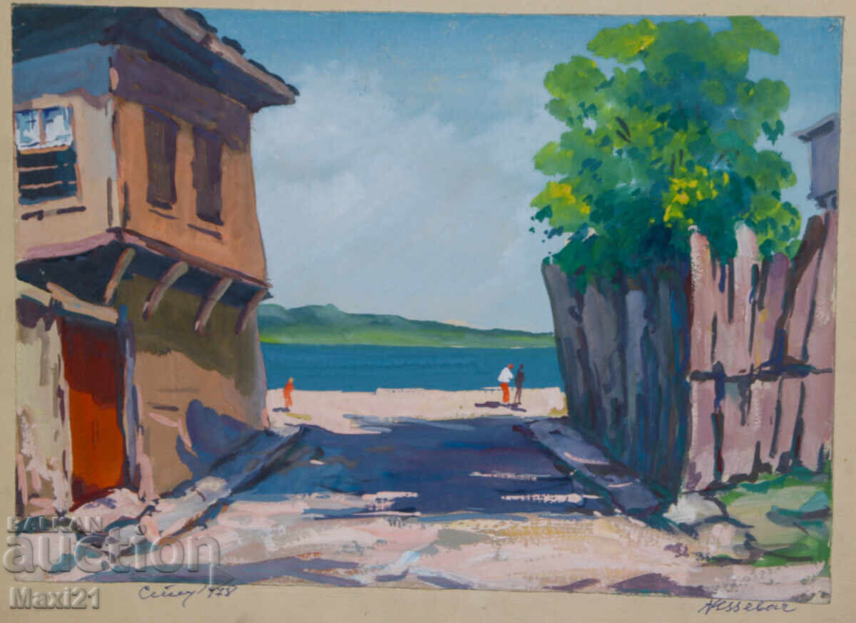 Seascape painting gouache, signed 1978 with price 200.00 BGN | € 102.26